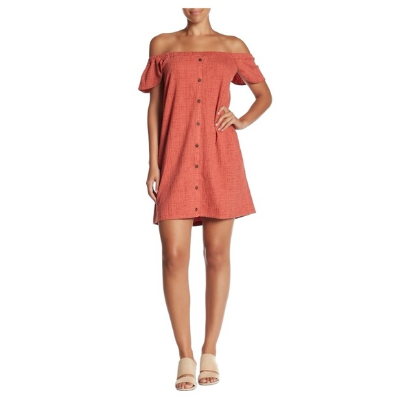 Madewell Texture & Thread Spiced Rose Cotton Off-the-Shoulder Dress. Size Medium - Picture 1 of 14